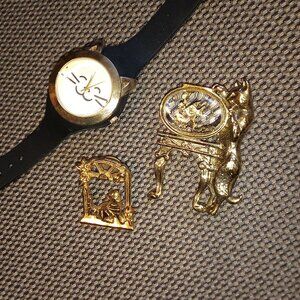 2 VTG CAT BROOCHS & 1 CAT WATCH KITTY CAT LOVERS L@@K!! EUC